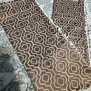 Brown Geometric Pattern 2 Panel Curtains with Fringe 132 x 160